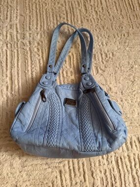 Jingpin Y2K Light Blue Shoulder Bag Faux Leather Braided Detail Slouchy Purse
